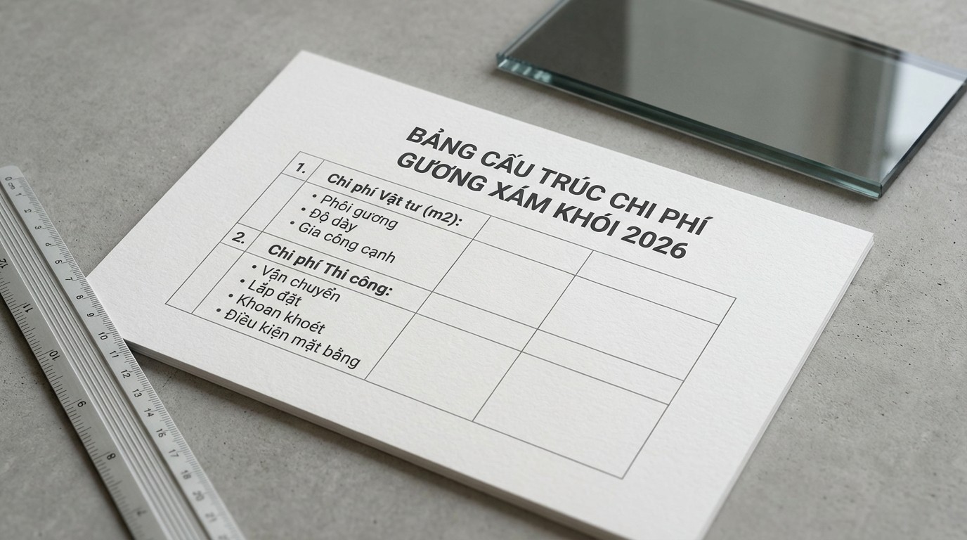 Bảng cấu trúc chi phí theo mét vuông khi thi công gương ốp tường xám khói