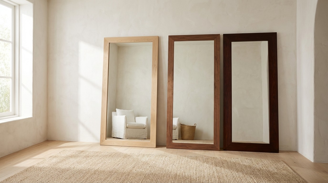 Bộ sưu tập gương dựa tường khung gỗ phong cách decor, phù hợp căn hộ và phòng thay đồ