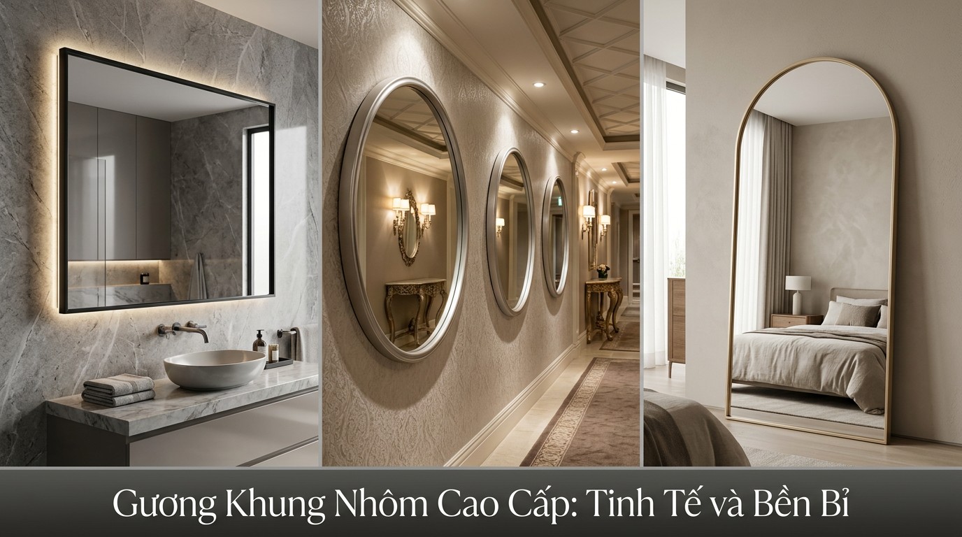 Các ứng dụng gương khung nhôm trong phòng tắm, phòng ngủ và hành lang khách sạn