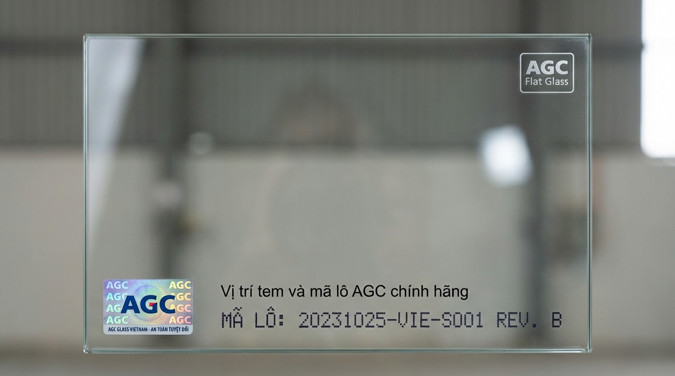 các vị trí thường gặp của tem và mã lô trên phôi gương AGC Flat Glass
