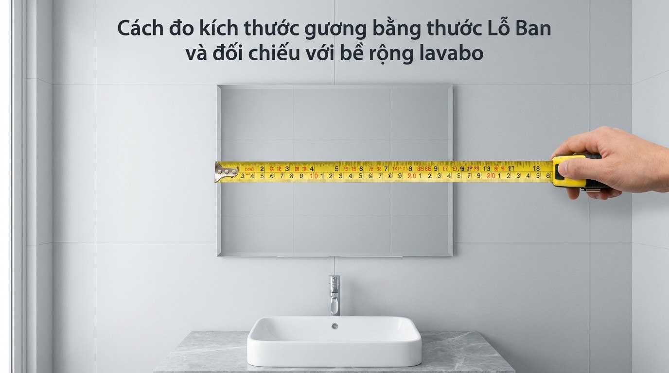 cách đo kích thước gương bằng thước Lỗ Ban và đối chiếu với bề rộng lavabo