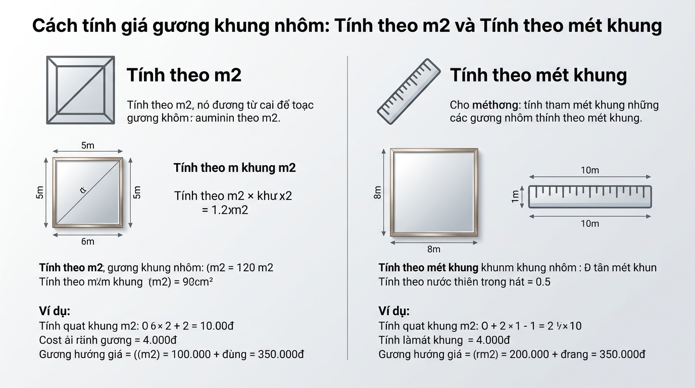 cách tính giá gương khung nhôm theo m2 và theo mét khung nhôm