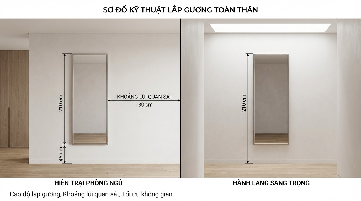 cao do lap guong soi toan than va khoang lui quan sat trong phong ngu va hanh lang