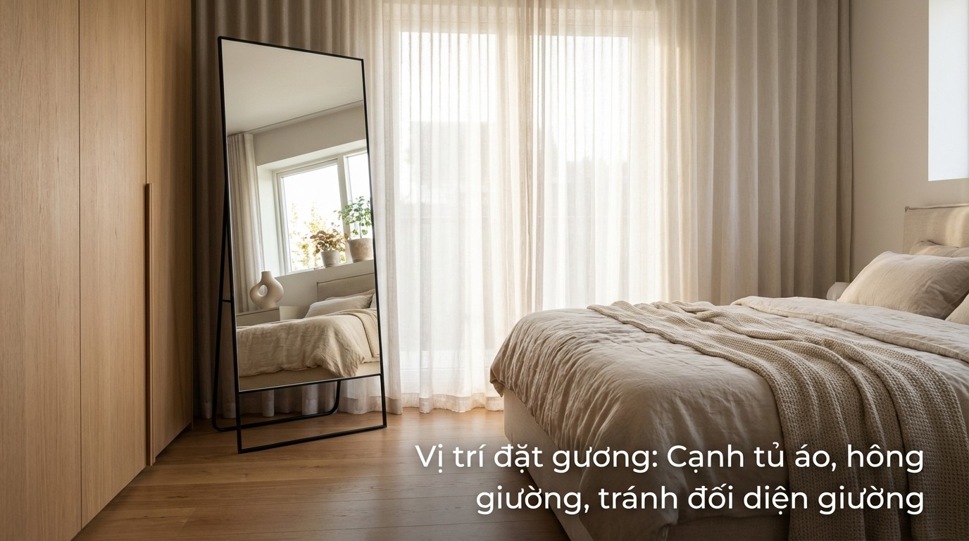 goi y vi tri dat guong trong phong ngu canh tu ao hong giuong va tranh doi dien giuong
