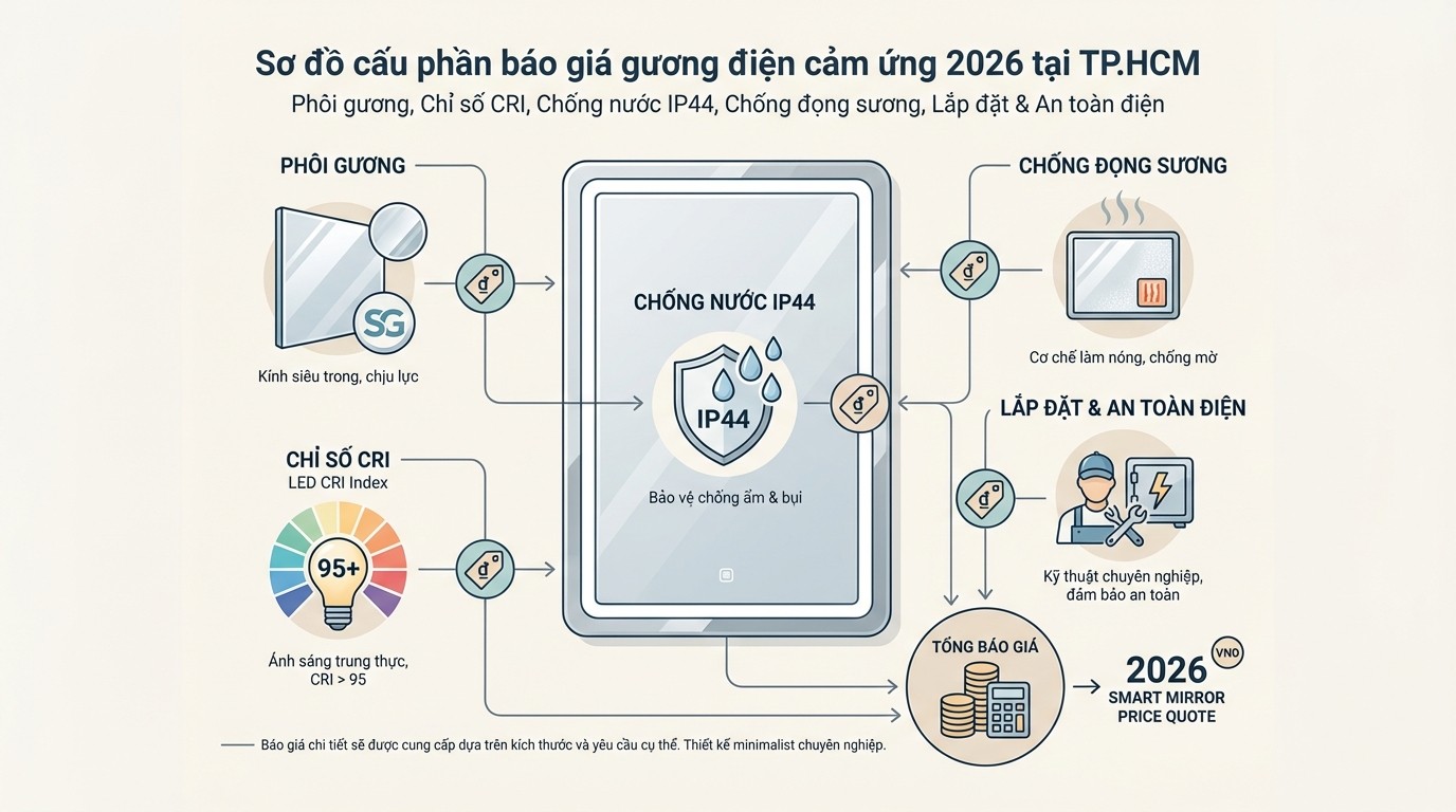 Sơ đồ cấu phần tạo nên báo giá gương điện cảm ứng năm 2026 tại TP.HCM