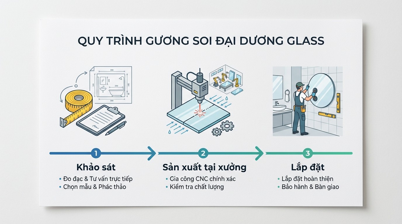 Gương Nhà Vệ Sinh Giá Rẻ Cho Công Trình: Tính Chi Phí Theo Số Phòng 6 so do quy trinh khao sat san xuat tai xuong va lap dat guong soi nha ve sinh