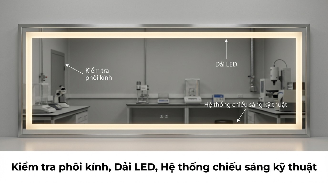 Chọn Mua Gương Đèn Led Toàn Thân 2026 1 các điểm kiểm tra phôi kính và dải LED trên gương đèn led toàn thân