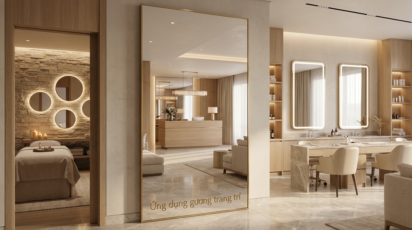 Các vị trí ứng dụng gương trang trí trong sảnh, phòng massage và khu nail spa