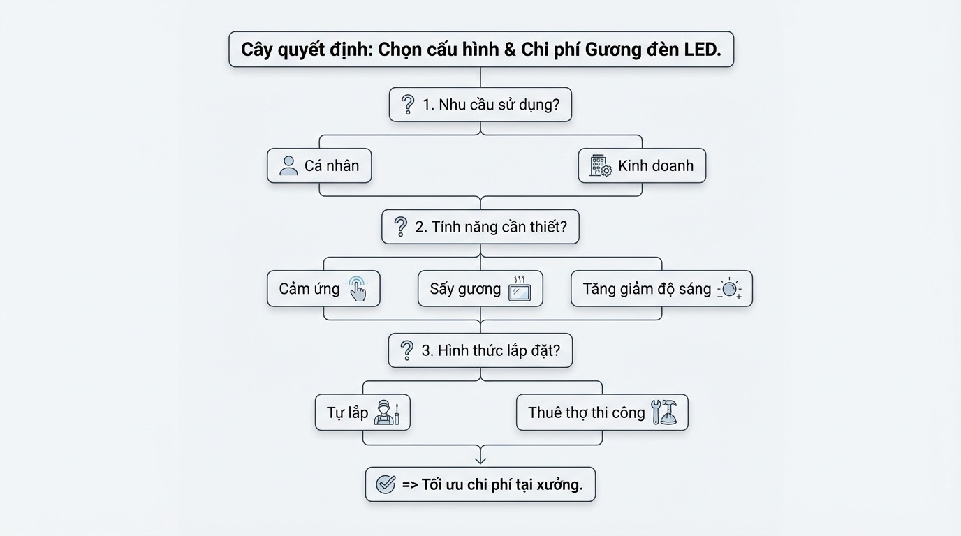 Chọn Mua Gương Đèn Led Toàn Thân 2026 4 Cây quyết định chọn cấu hình và chi phí cho gương đèn led toàn thân theo nhu cầu sử dụng