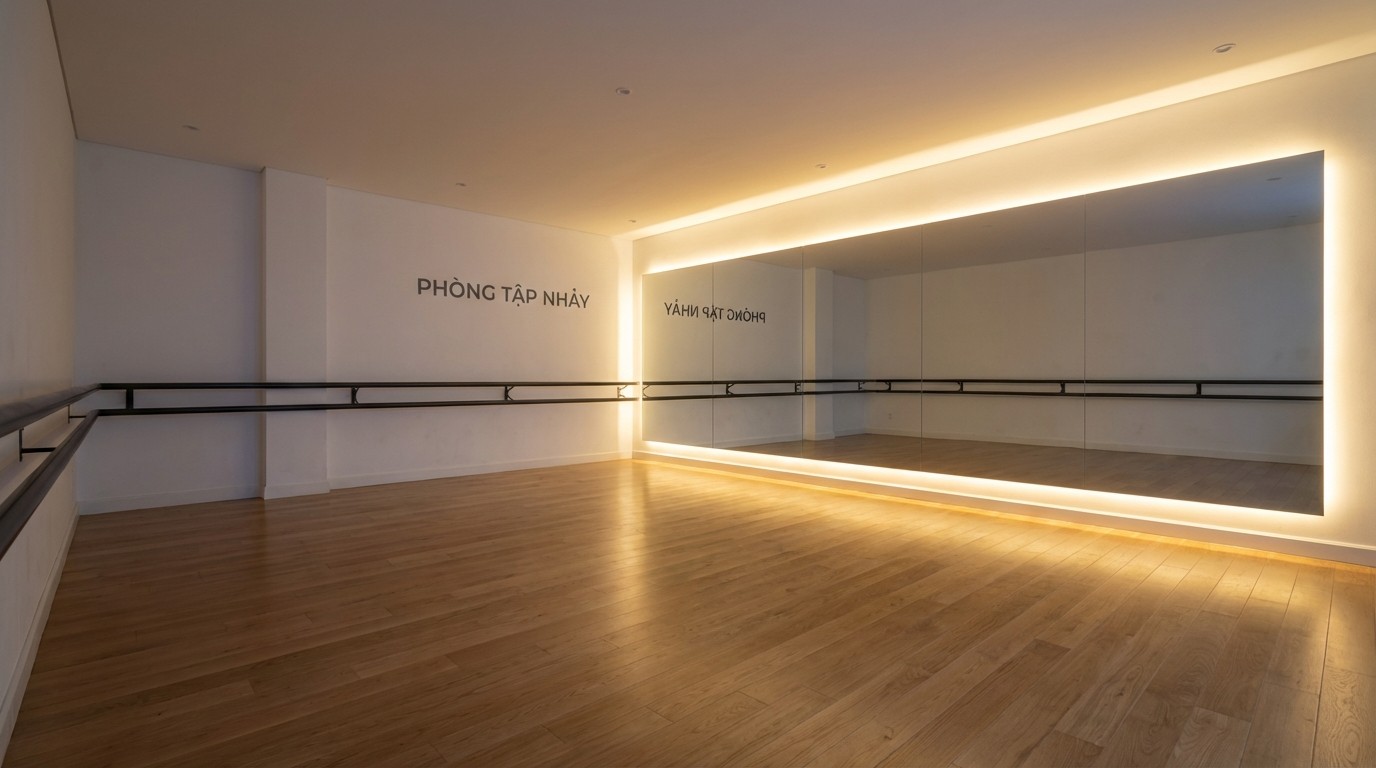 Gương phòng tập có đèn led lắp cho phòng nhảy dance studio với ánh sáng tán đều