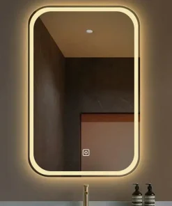 Gương chữ nhật bo góc đèn viền Led trước + sau