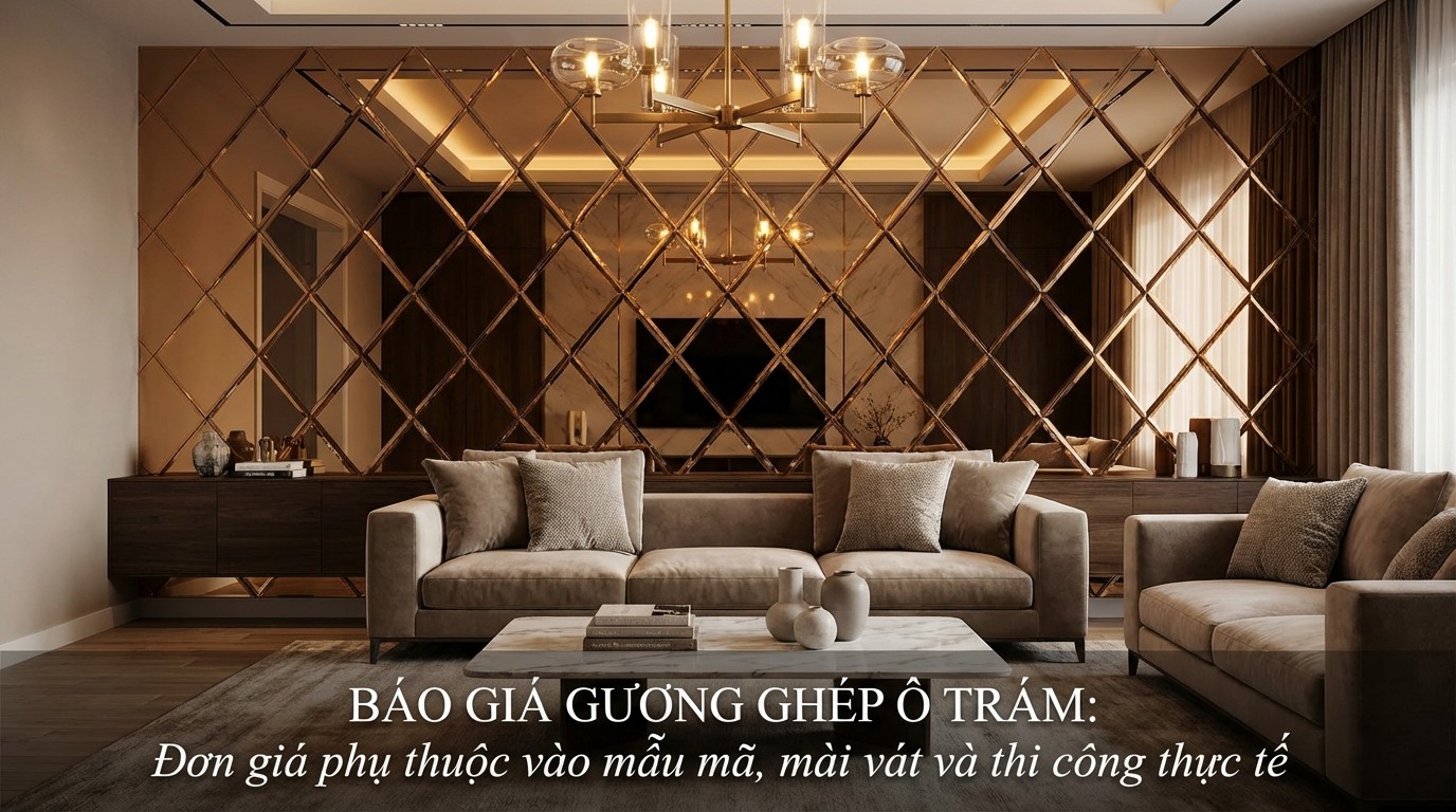 Mẫu gương ghép ô trám đẹp trong phòng khách và các yếu tố ảnh hưởng báo giá